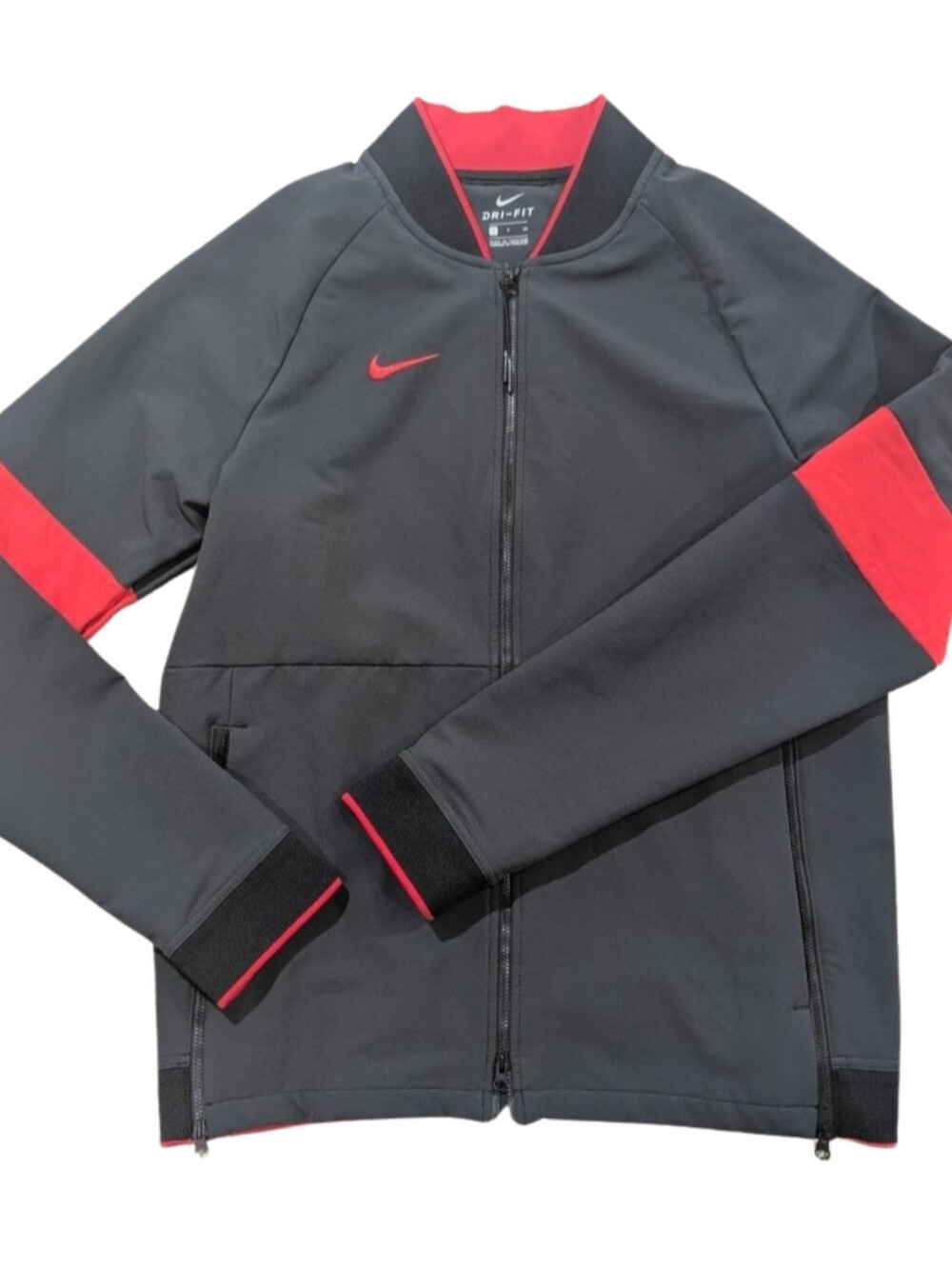 Nike Men’s Dri-Fit Full Zip Track Soccer Jacket Gray Red Small